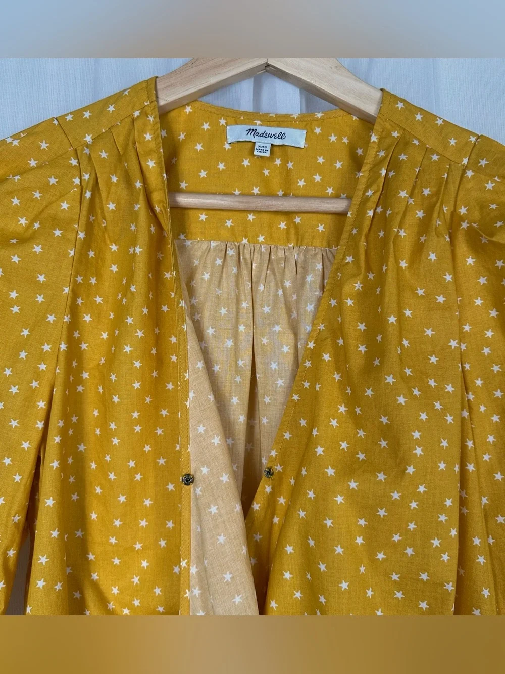 Madewell Star Scatter Wrap Top XXS Yellow Golden Mustard‎ G7804 Puff Sleeve Crop